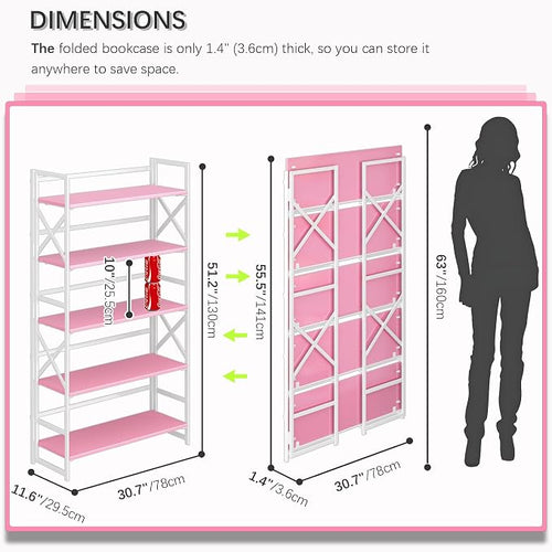 4NM Extra Wide 5 Tiers No Assembly Book Shelves, 51.2" H Folding Bookshelf - Image 2
