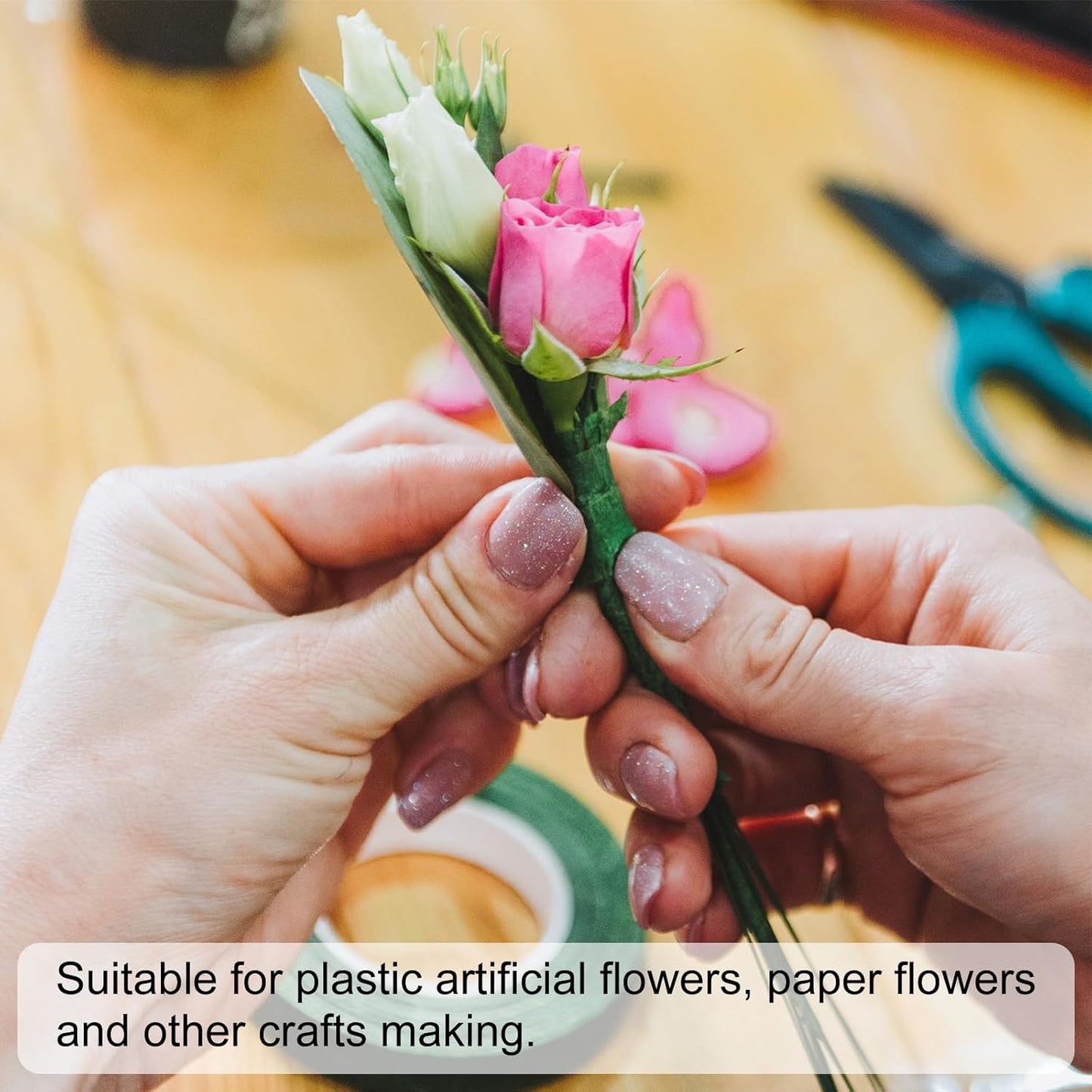 PATIKIL 20 Gauge 16" Floral Stem Wire, 100 Pcs Paper Wrapped Iron Artificial Flower Stem Accessories for DIY Bouquet Stem and Craft Decoration, Silver