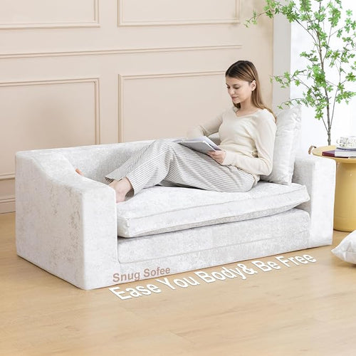 61" Convertible Sofa Bed Loveseat, Memory Foam Boneless Floor Couch - Image 2