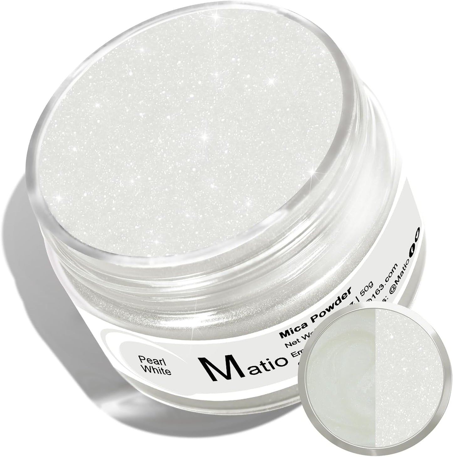 Matio Mica Powder, 1.8oz/ 50g Diamond White Pearlescent Effect Mica Powder for Epoxy Resin Natural Color Pigment for Soap Making, Bath Bomb, Candle Dye, Resin Craft, Paint,Nails,Jewelry, Slime Pigment