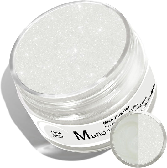 Matio Mica Powder, 1.8oz/ 50g Diamond White Pearlescent Effect Mica Powder for Epoxy Resin Natural Color Pigment for Soap Making, Bath Bomb, Candle Dye, Resin Craft, Paint,Nails,Jewelry, Slime Pigment