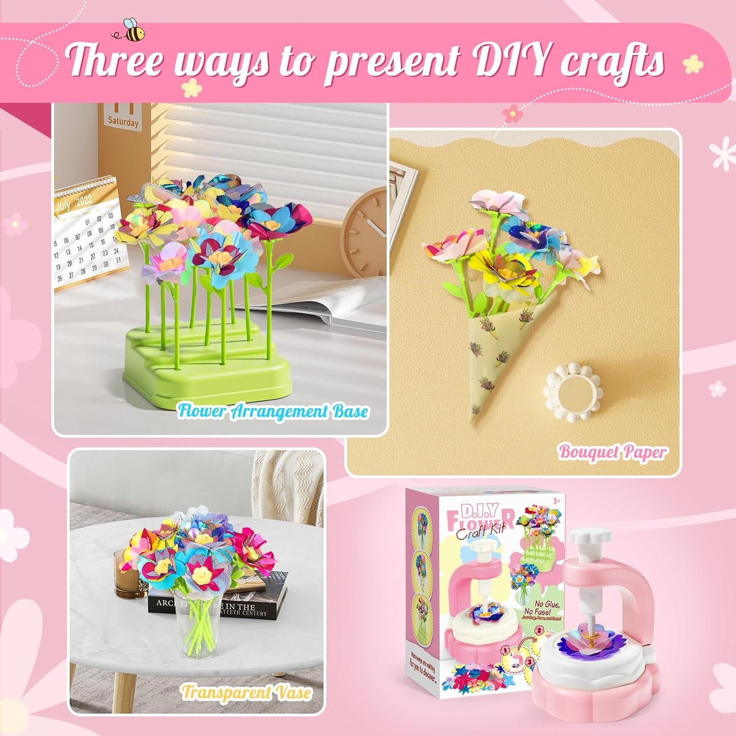 Glotrove Fabric Flower Bouquets Toys, Arts and Crafts for Kids Ages 6-8 8-12 Girls, DIY Craft Kits Gifts for Girls Birthday, Educational Toys for Building Your Flower Bouquet