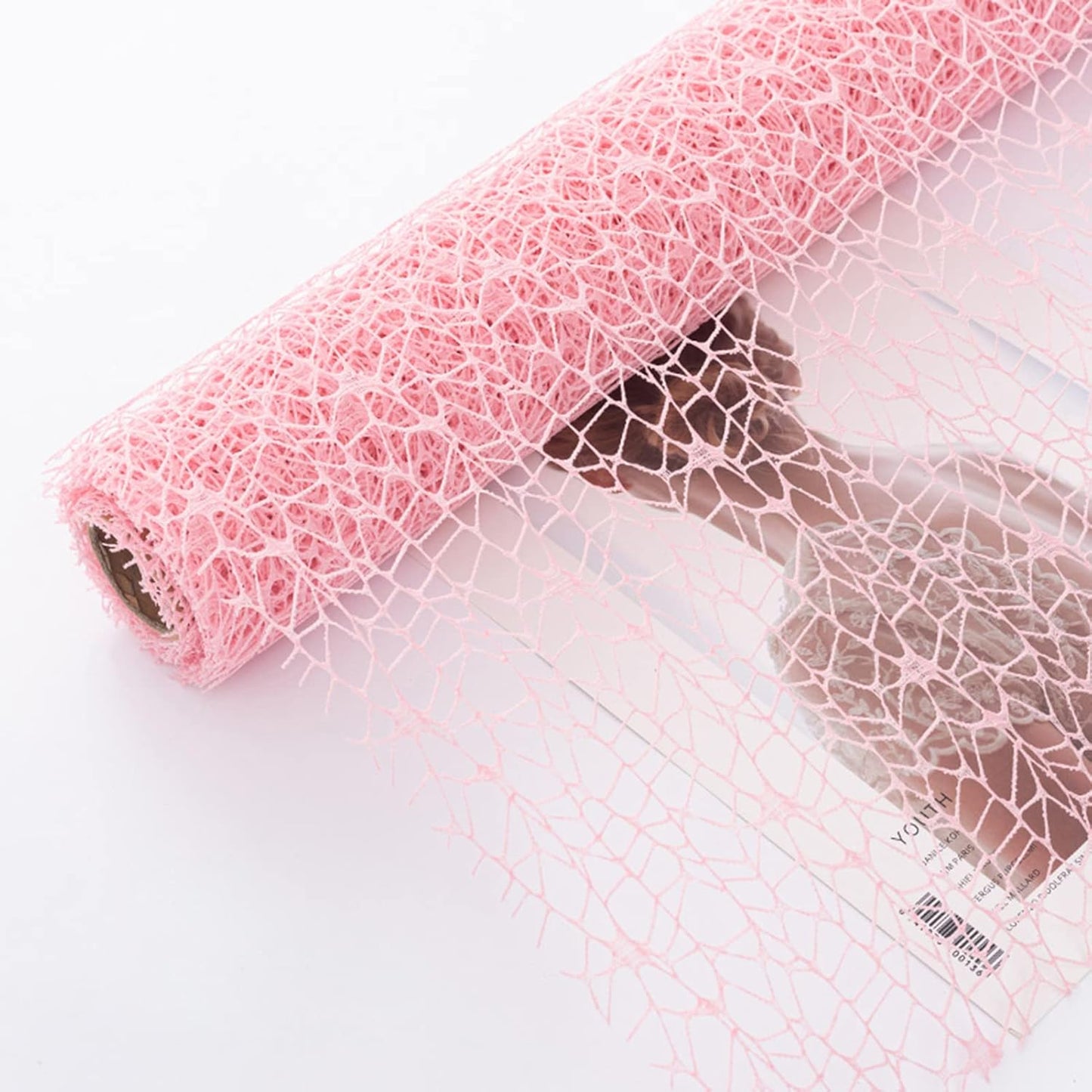 Korean Jacquard Net Mesh Openwork Floral Wrapping Paper 1 Roll Florist Supplies Flower Bouquet Wrapping Paper Floral Supplies for Fresh Flowers, 50cm x 5 Yard (Korean Pink)