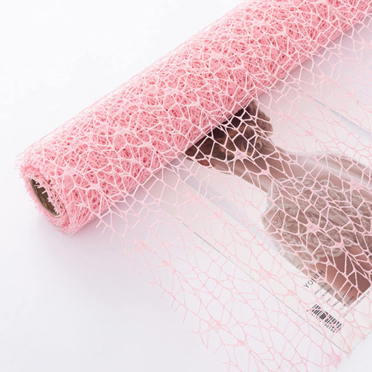 Korean Jacquard Net Mesh Openwork Floral Wrapping Paper 1 Roll Florist Supplies Flower Bouquet Wrapping Paper Floral Supplies for Fresh Flowers, 50cm x 5 Yard (Korean Pink)