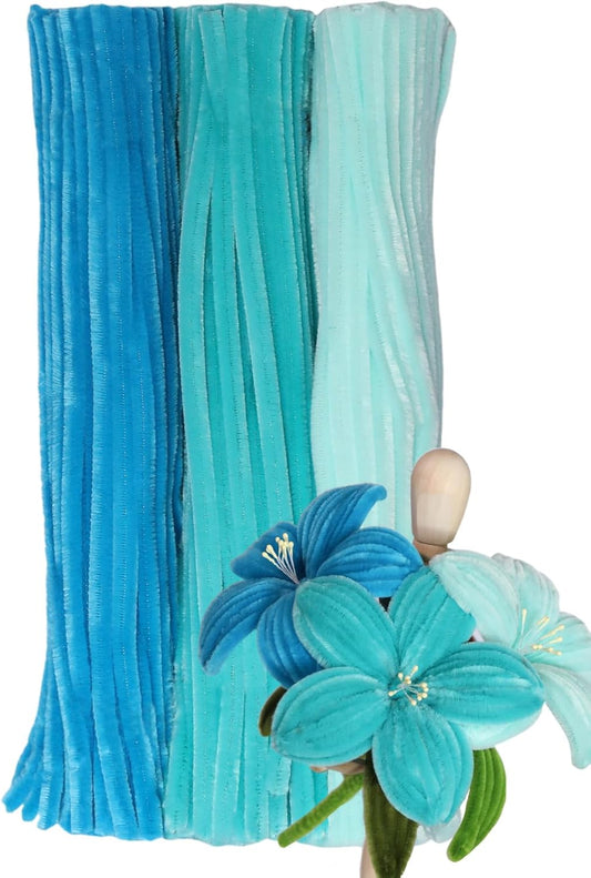 Lagoon Blue Pipe Cleaners Set, 300 Thick Chenille Stems for Crafts – Perfect for Animals, Flowers & Festive Decorations, 12" x 0.24"