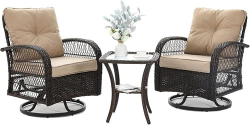 3 Pieces Patio Furniture Set, Outdoor Swivel Glider Rocker, Wicker Patio Bistro by VonzoyHome