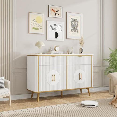 47.2" Buffet Storage Cabinet, Modern Fluted Coffee Bar Station by RNLRNL