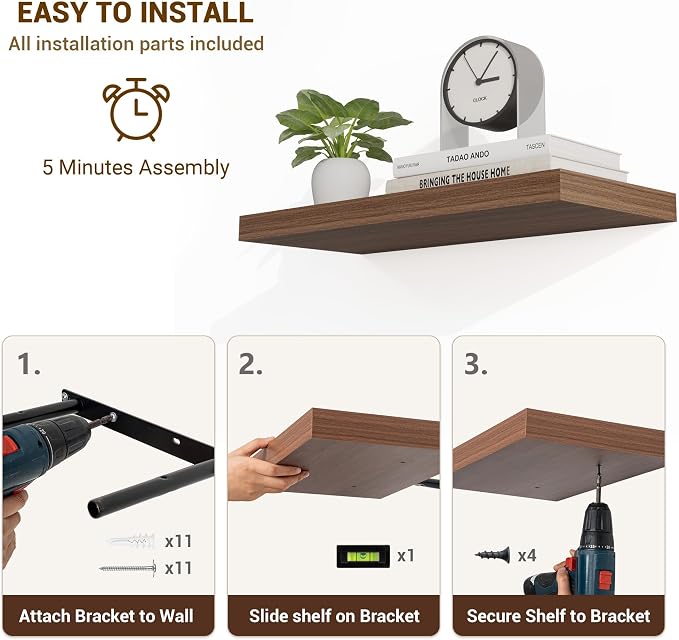 Acovy 48 Inch Floating Shelves, Wooden Shelves - Image 6
