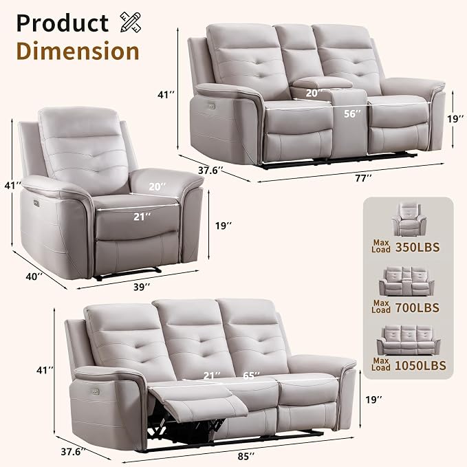 ANJ 2-Piece Oversied Faux Leather Power Recliner Sofa Set - Image 2