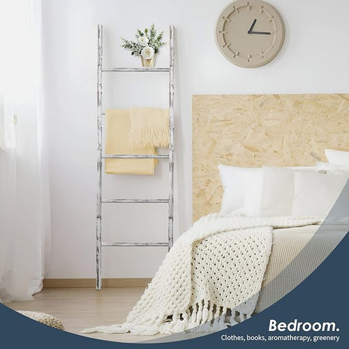 6-Tier Blanket Ladder Wooden, 5.7FT Blanket Quilt Towel Holder Rack Decorative - Image 2