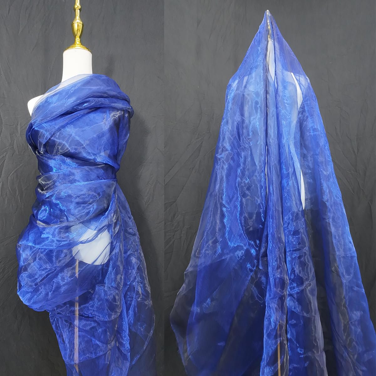 Two-Tone Iridescent Holographic Organza Fabric - 11 Yards | Lightweight Sheer Gauze Voile Tulle | for Dresses, Party Decor, DIY Crafts, Shiny Backdrops(Sapphire Black)