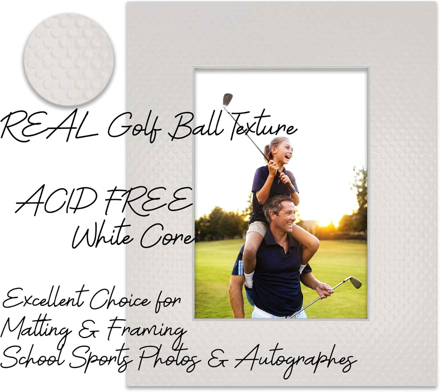 8x10 Mat Bevel Cut for 5x8 Photos - Acid Free Golf Ball Texture Precut Matboard With Backing Board and Crystal Clear, Self Seal Photo Mat Bag - For Pictures, Photos, Framing - 4-ply Thickness