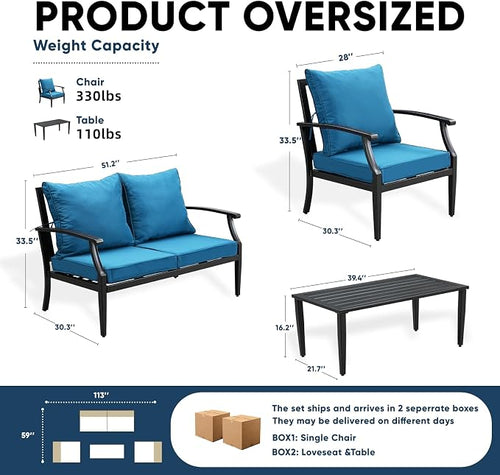 4 Piece Outdoor Patio Furniture Set, Oversized Metal Conversation Set - Image 2