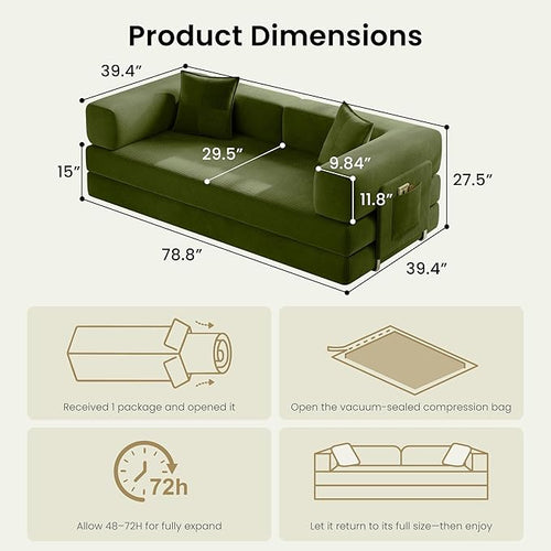78.8" Convertible Sofa Bed, Corduroy Futon Couch - Image 2
