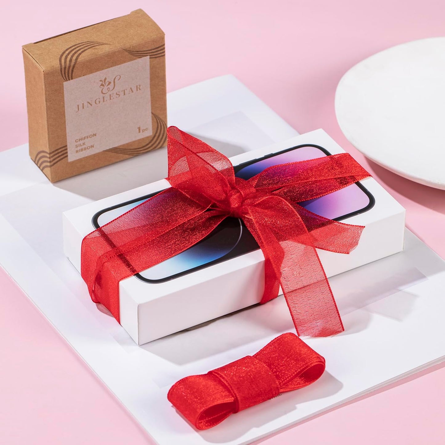 1 Inch Wide Sheer Chiffon Ribbon - Pearl Silk Woven Ribbon Suitable for Gift Wrapping, Wedding Decor, Home Decor, Girl Hair Accessories Handmade DIY (25 Yards/roll) (Red)