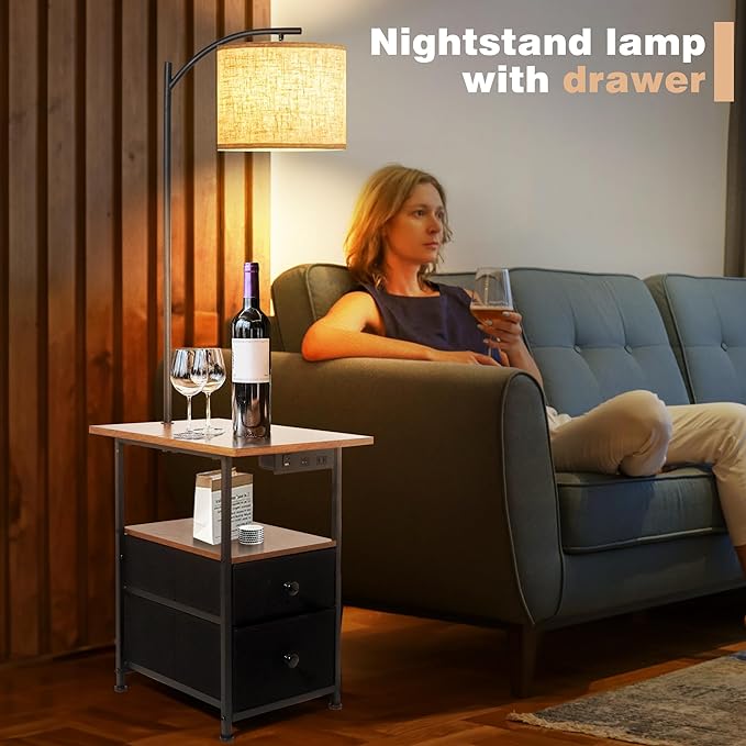 PESRAE Floor Lamp with Table & 2 Drawers, End Table with 3 Color Temperature - Image 5