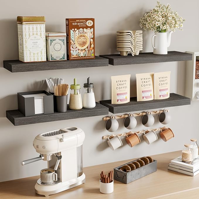 Fixwal 15.7in Floating Shelves, Rustic Wood Finish Wall Shelves Set of 4 - Image 7