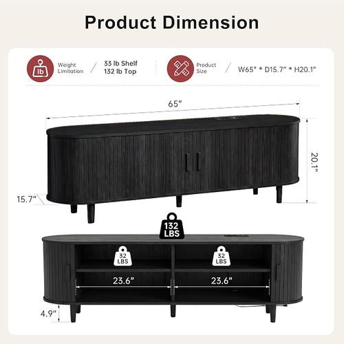 65" Mid Century Modern TV Stand, Wood TV Consoles - Image 2