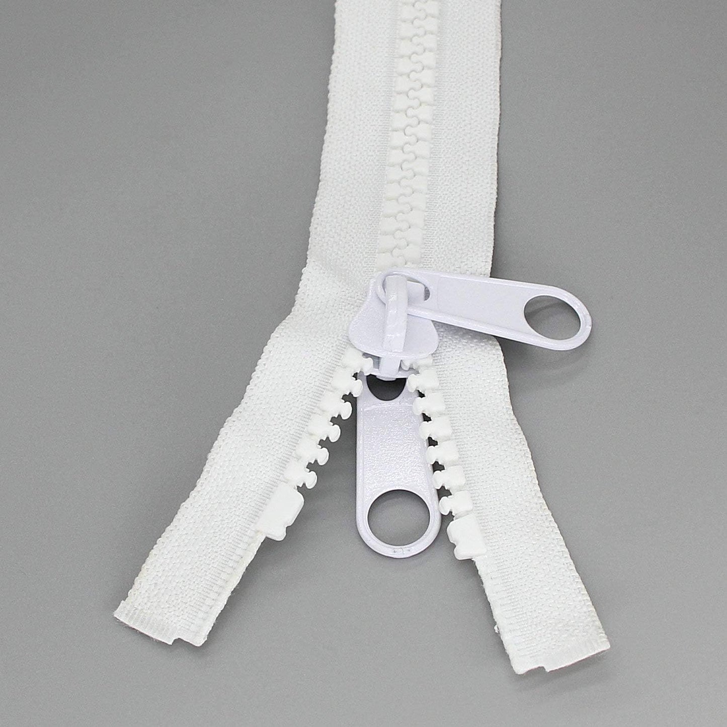 Leekayer 2PCS #10 60 Inch Heavy Duty Zippers for Sewing Separating Large Plastic Zippers White Tape with Double Pull Tab Slider, Sleeping Bag, Boat, Canvas, Cover, Trampoline, Dog Bed,Tent (60" 2pcs)