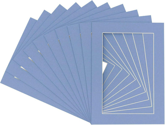 Pack of Ten Acid Free 8x10 Mats Bevel Cut for 6x8 Photos - Brittany Blue Precut Matboards with Backing Boards and Self Seal Photo Mat Bags for Pictures, Photos, Framing - 4-ply Thickness