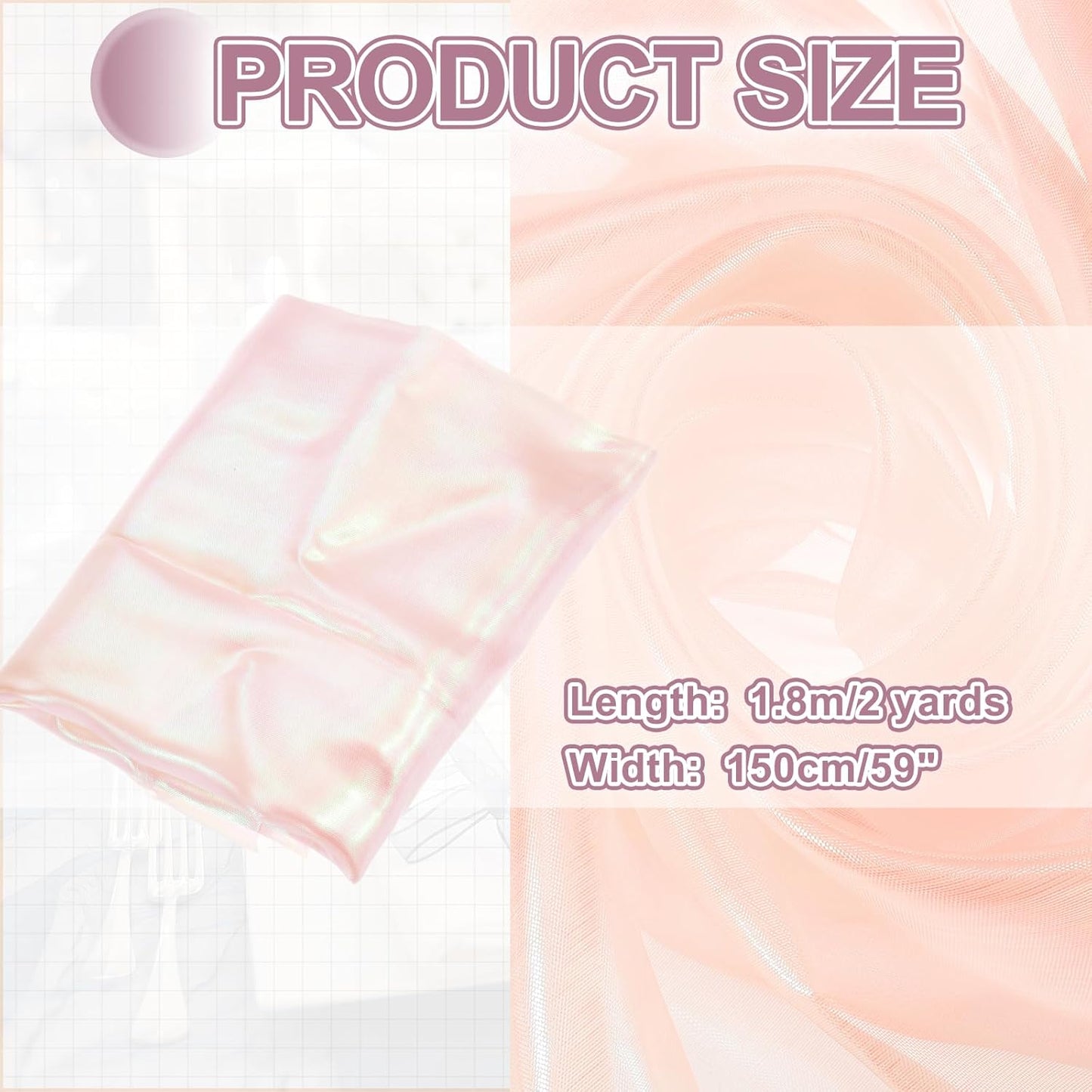 MECCANIXITY Iridescent Sheer Organza Fabric, 2 Yards x 59 Inches Solid Laser Holographic Shiny Fabric Organza Cloth for Wedding, Curtains, Costume, Photo Background, Champagne