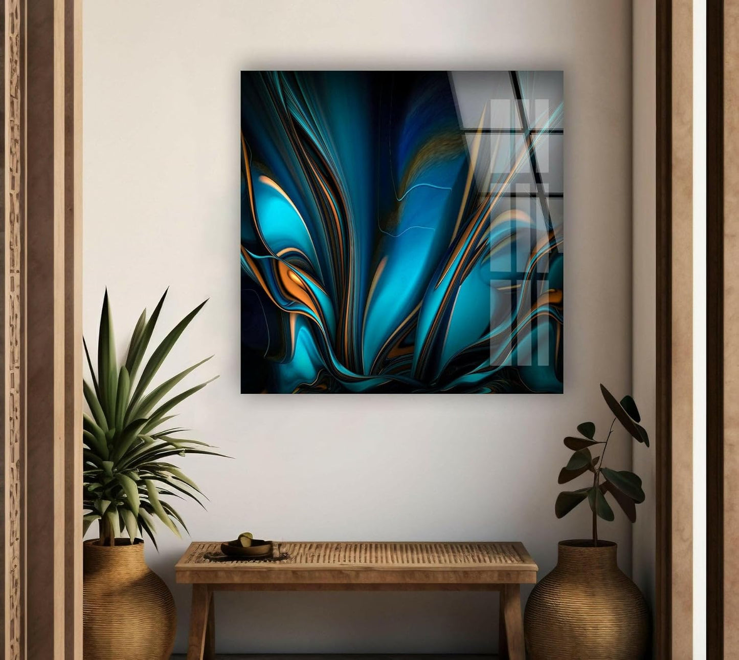 My Photostation.com 48Wx32H'' Orange & Blue Abstract Glass Wall ArtTempered Glass Printing Wall Decor Large Wall Art Wall Hangings