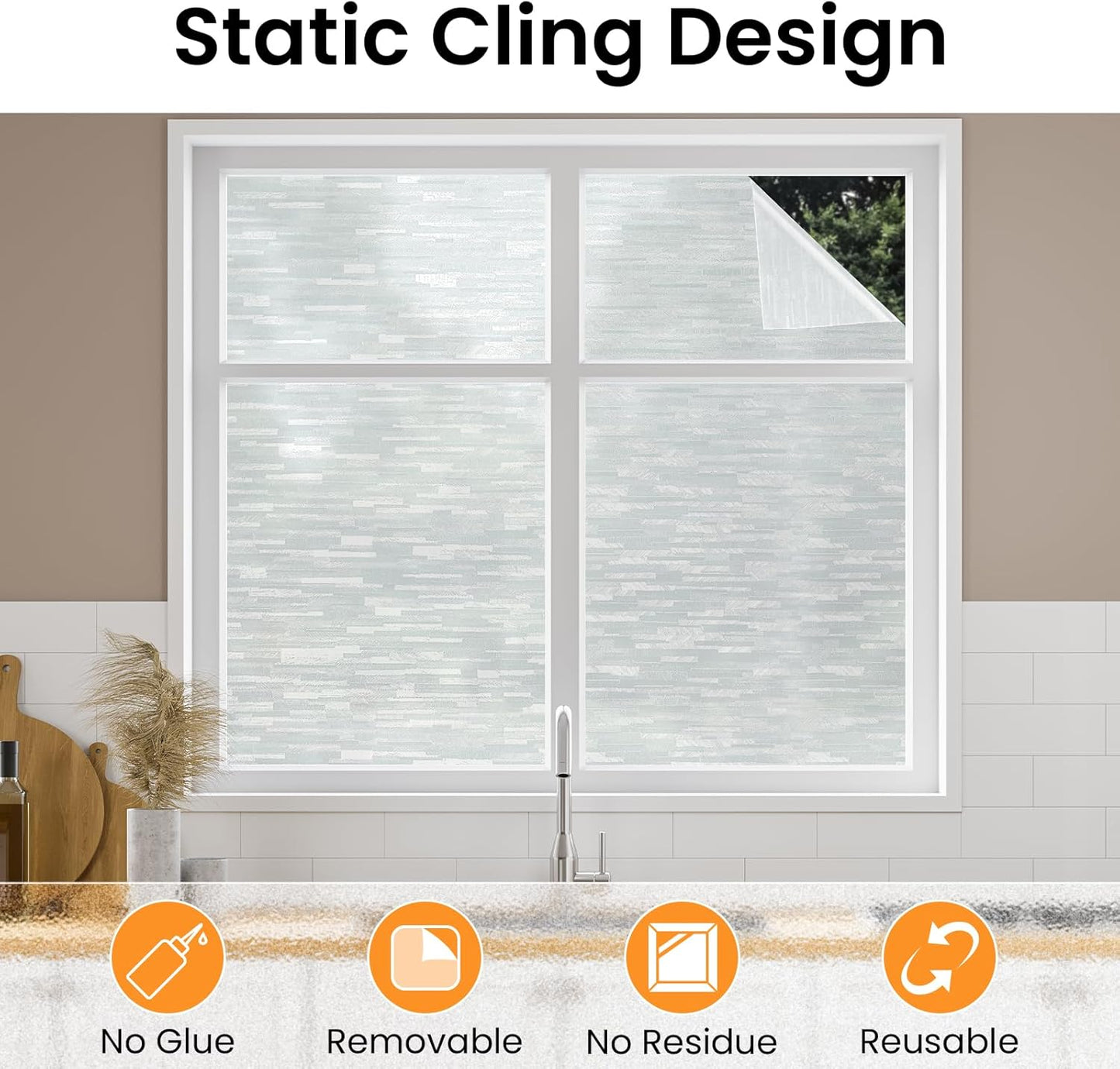Haton Window Privacy Film, Frosted Glass Static Cling Sun Heat Blocking Window Clings, Frosting Opaque Coverings Stickers Tint for Home Office Door, Non Adhesive, White 35.4" x 157.4"