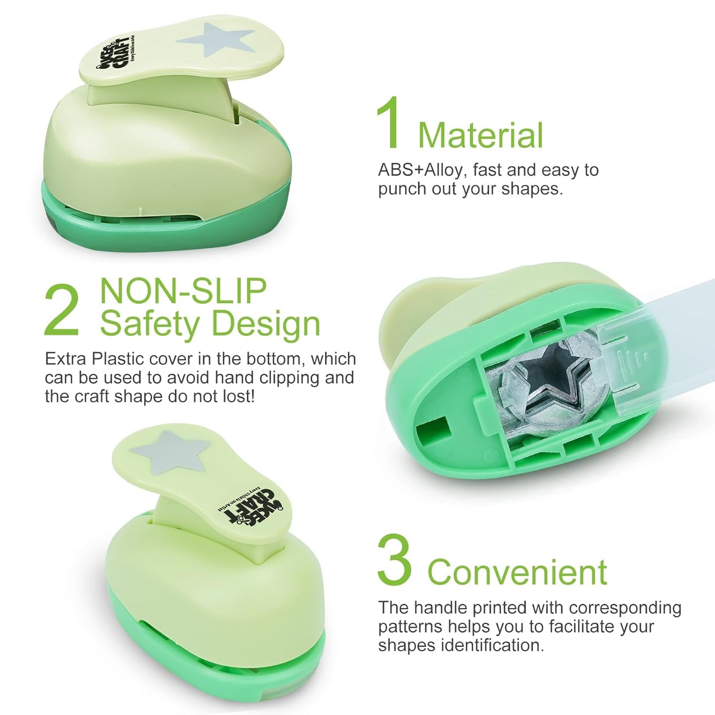 UCEC Star Hole Paper Punch, Star Lever Puncher for Crafts, 1 Inch Craft Punch, 5/8 inch Hole Punch Shape, 3/8 inch Paper Punch for Crafting