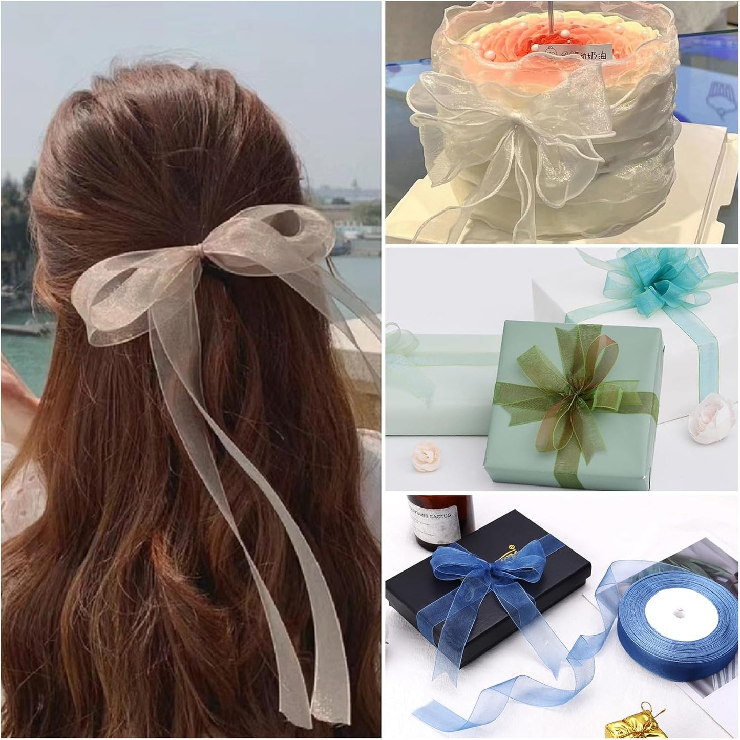 Ribbon for Gift Wrapping 3/4 inch Dusty Blue Sheer Organza Ribbon for Flower Bouquet Tulle Thin Chiffon Ribbons for Wedding Invitations Christmas Halloween Presents Decorations Crafts 50 Yards