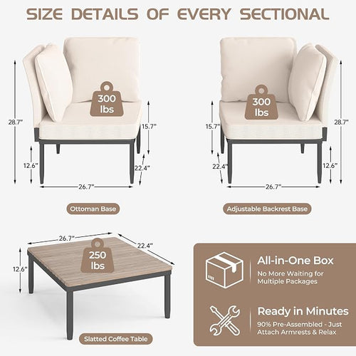 5 in 1 Modular Patio Furniture Set, 3 Piece Aluminum Convertible Outdoor - Image 2