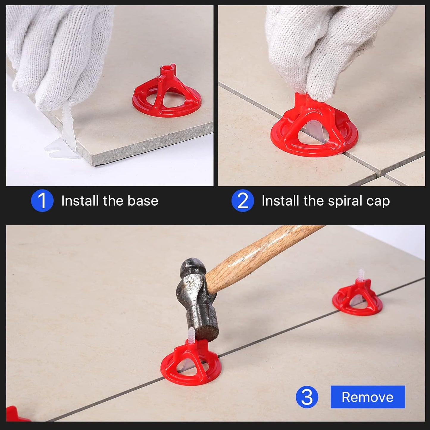 Professional Tile Leveling System Kit，Anti-Loosening Spacers/Wall, Bathroom Tiling - 1/16" Precision Alignment & Grout Spacing Tools(100caps+700base, 1/16)