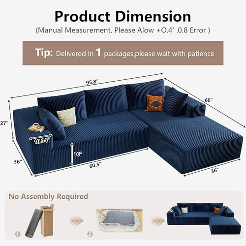 95" Cloud Sectional Couch with L-Shape Chaise, Modular Comfy Sofa Chaise Longue - Image 2