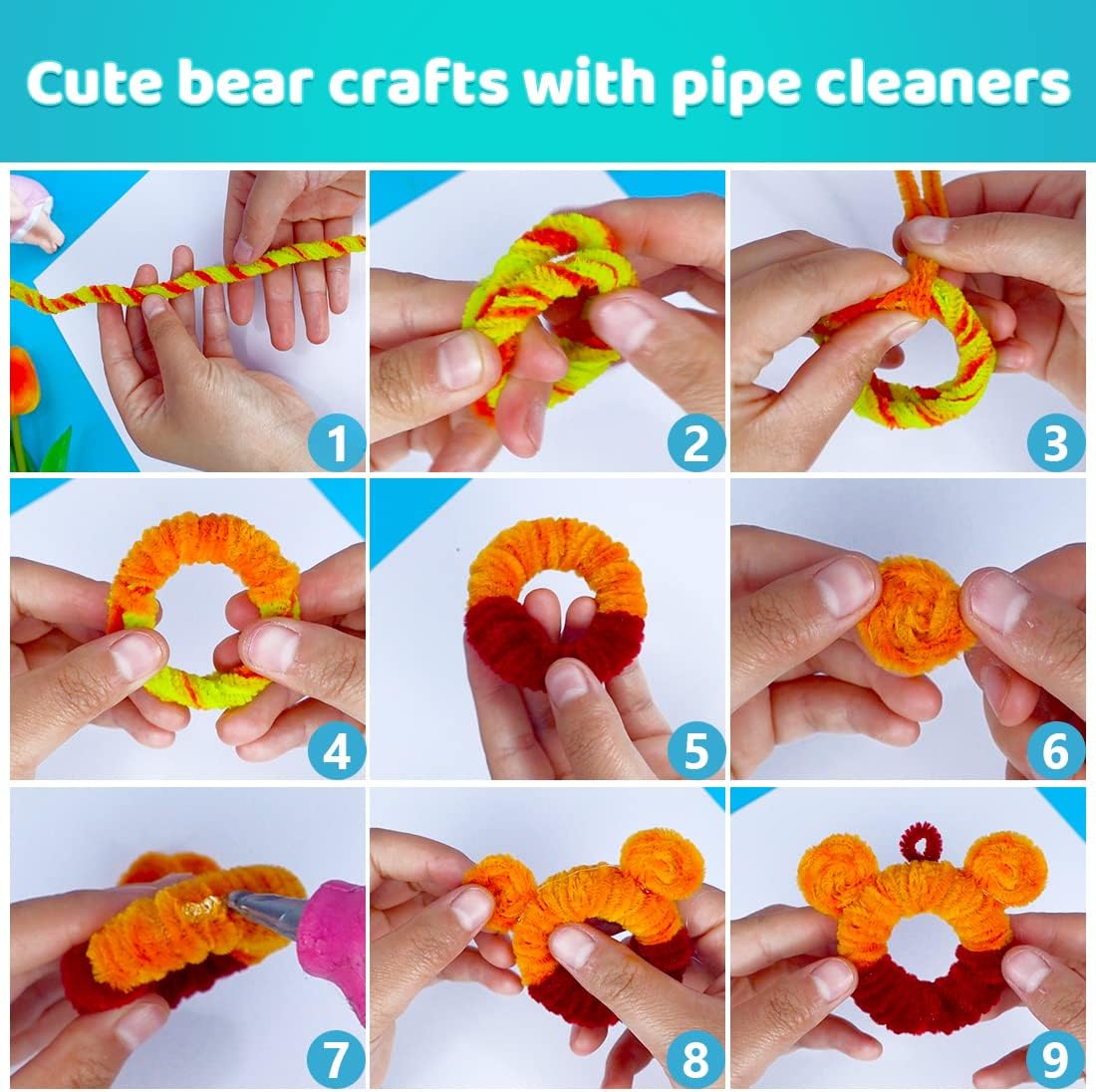 Iooleem 200pcs Light Blue Pipe Cleaners, Chenille Stems, Pipe Cleaners for Crafts, Pipe Cleaner Crafts, Art and Craft Supplies.