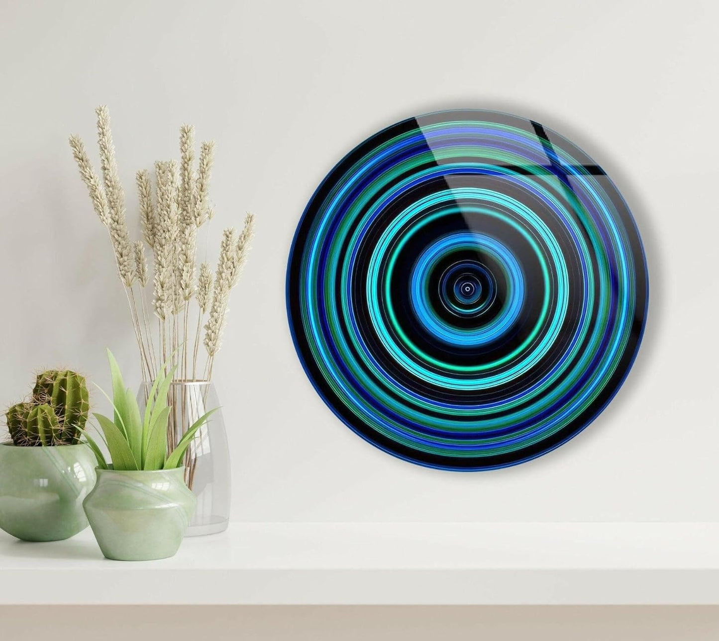 My Photostation.com 20''(50cm) Diameter Blue and Green Round Glass Wall Art Tempered Glass Printing Wall Decor Large Wall Art Wall Hangings