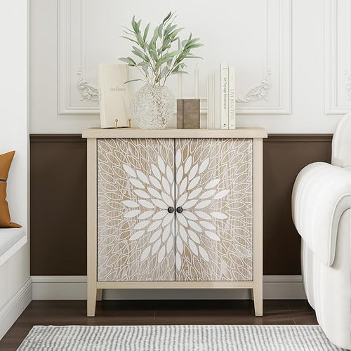 31" Modern Accent Cabinet with Storage, Storage Cabinet with 2 Carved Pattern by mixtavie