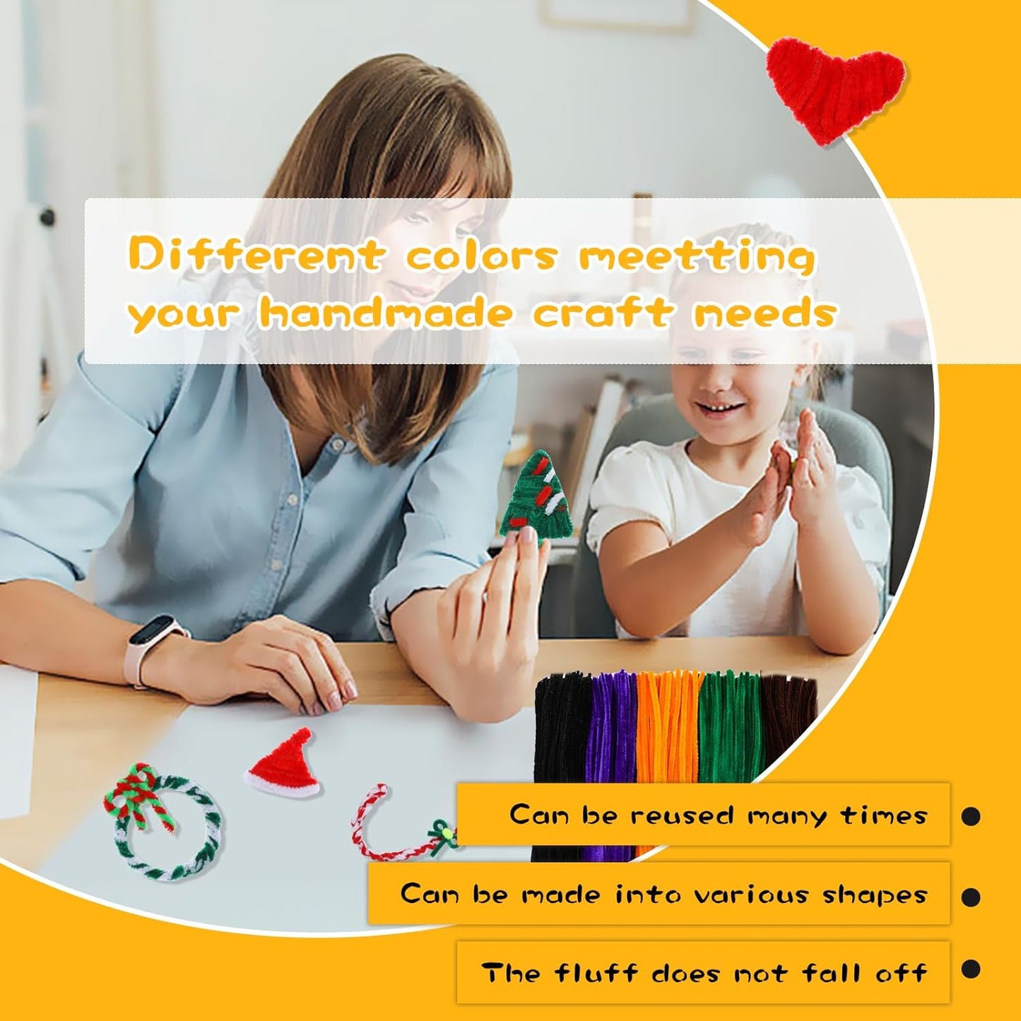 300 Pcs Pipe Cleaners Set, 5 Colors Pipe Cleaners Craft Set, Pipe Cleaner Chenille Stems Pipe Cleaners Craft Supplies for Art and Craft Projects Creative DIY Decorations