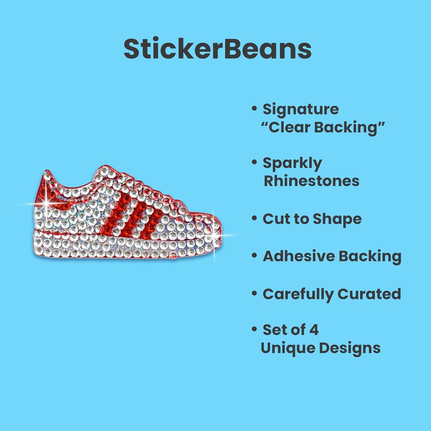 StickerBeans® Rhinestone Stickers - Red Spirit 4-Pack, 2” x 2” Each, Unique Sparkly Cut-to-Shape for Collecting, Trading, Decorating Laptops, Phone Cases, Scrapbooks, for Kids, Teens, & Adults