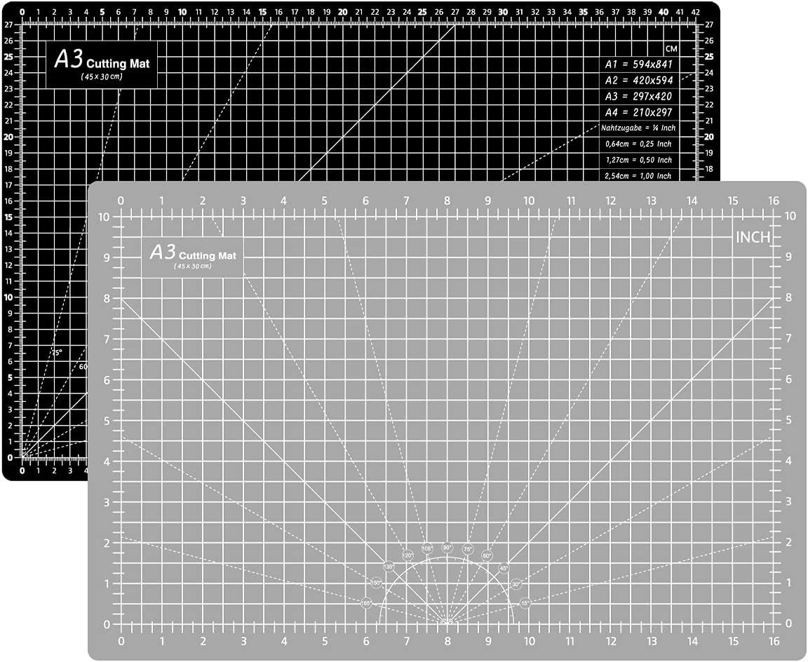 Headley Tools 18"x12" Thickened Self Healing Cutting Mat, A3 Rotary Cutting Sewing Mat for Crafts, Double Sided 5-Ply Table Cutting Board for Fabric Quilting Leather Hobby Project, Grey/Black