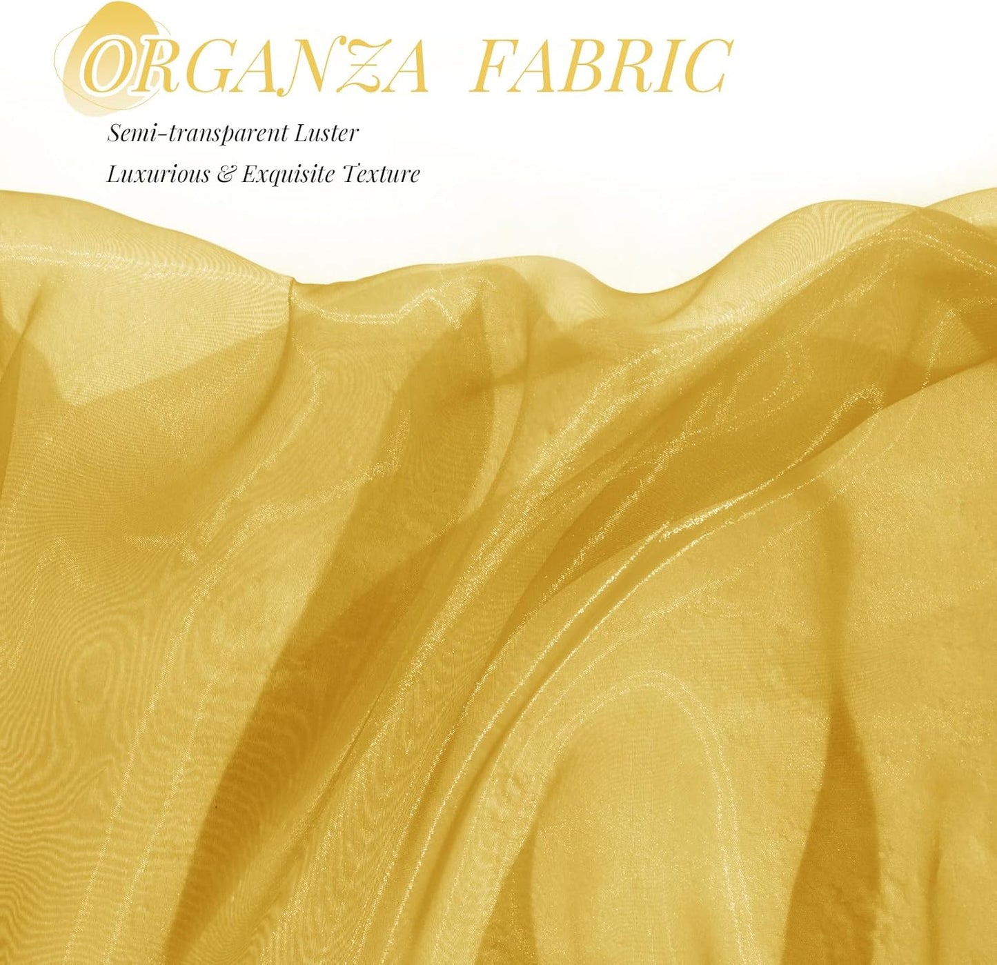 P Pothuiny Sheer Organza Fabric by The Yard, 10 Yards x 60 Inch Wide Bridal Gold Organza Tulle Fabric Roll Shiny Gauze Fashion Dress Sewing Craft for Wedding Party Decorations Backdrop