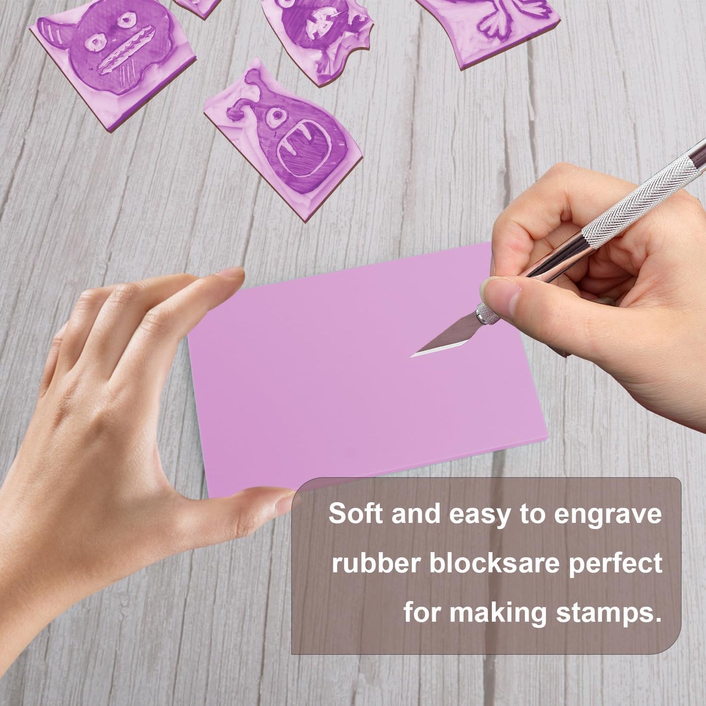 KUKLIPJIM 25 Pcs 4x6" Rubber Linoleum Stamp Carving Blocks for Printmaking, Artists, Crafts and More (Light Purple)