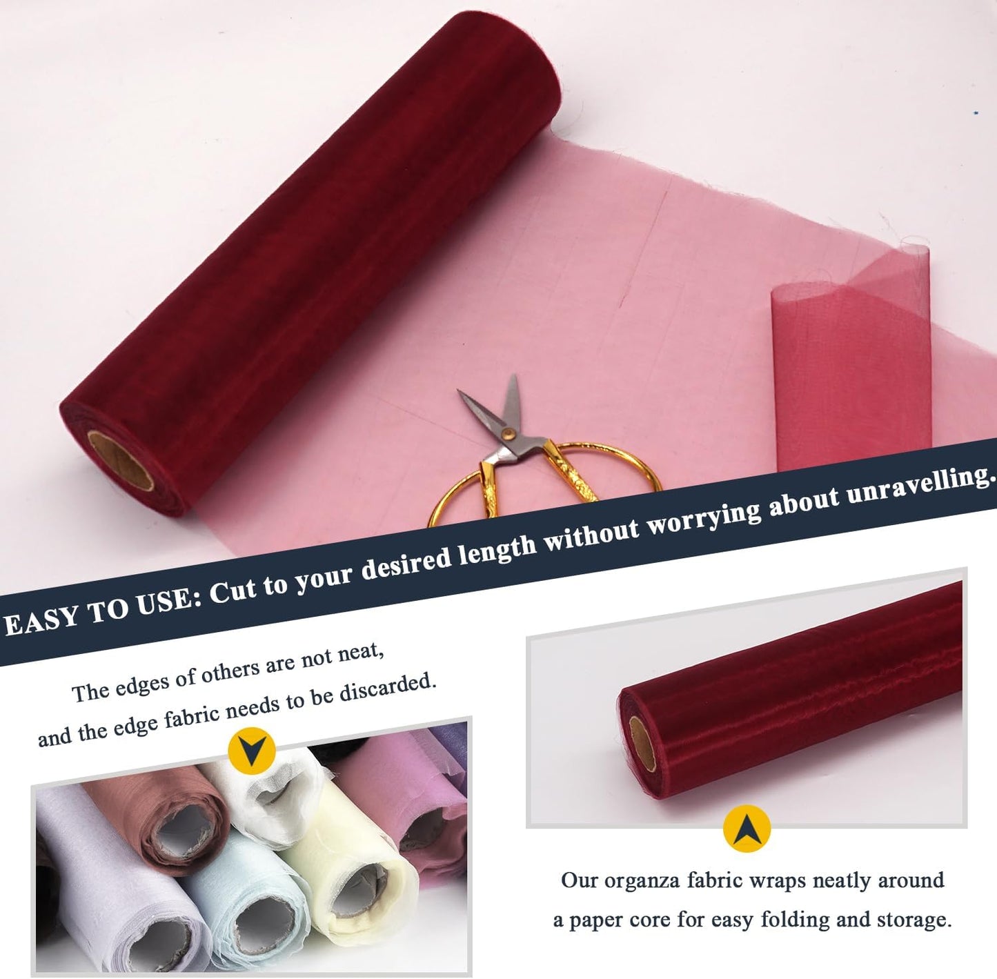 Organza Tulle Fabric Rolls, Crystal Organza 12" by 50 Yards (150 ft) Sheer Nylon Silky Shiny Netting Spool Bolt for DIY Craft Table Runner Wedding Baby Shower Party Decor (Burgundy)