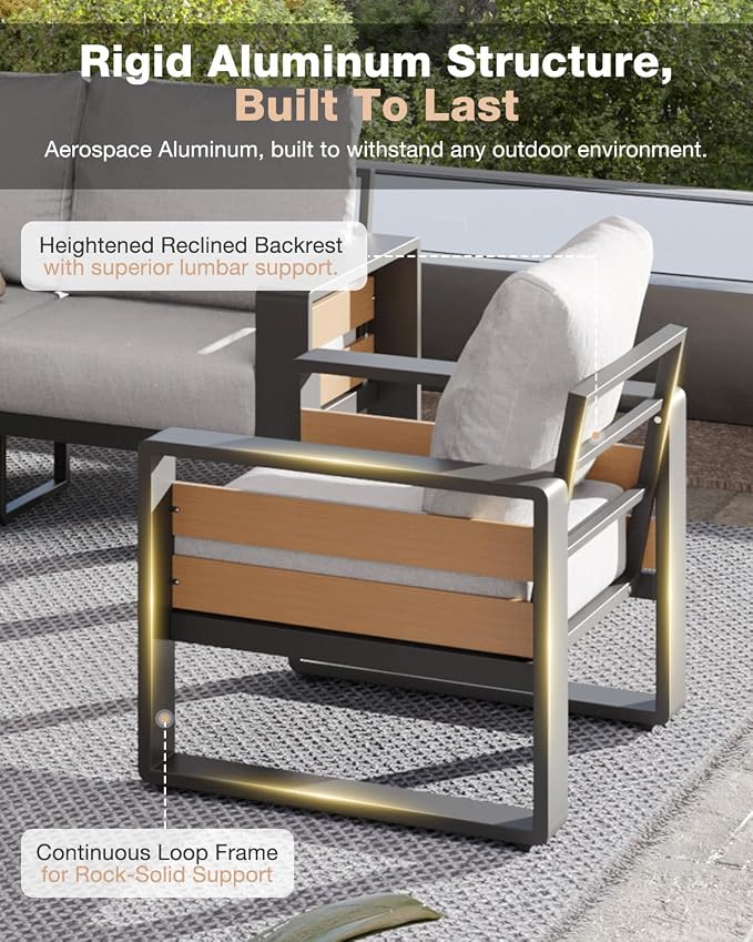 Aoxun Aluminum Patio Furniture Set, 4 Piece Luxury Outdoor Sectional - Image 4