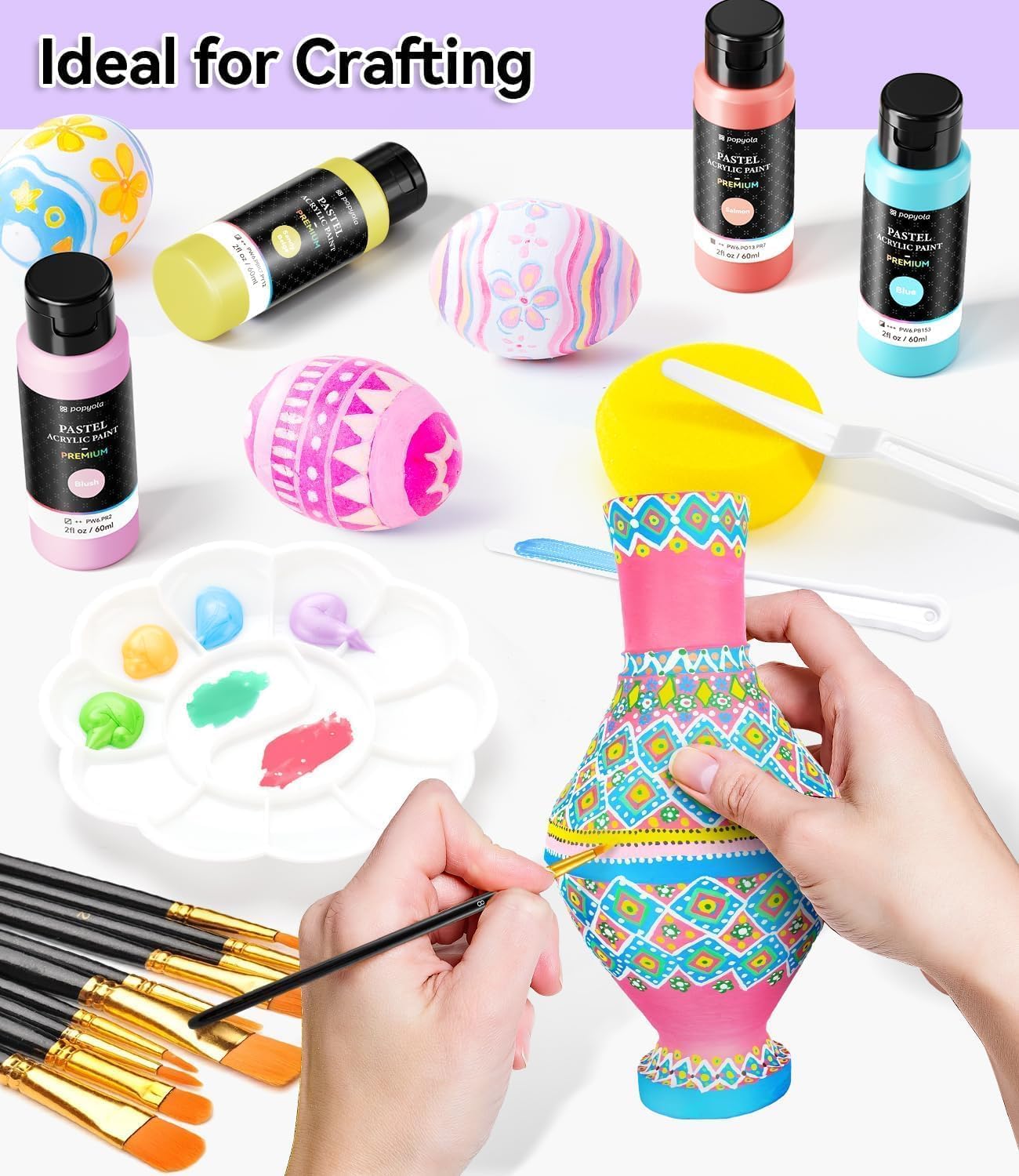 40 PCS Pastel Acrylic Paint Set with 12 Brushes, 2 Knives & Palette, 24 Colors (2oz/60ml) Art Craft Paint for Adults Kids Artists Beginners, Halloween Pumpkin Canvas Ceramic Rock Painting Kit