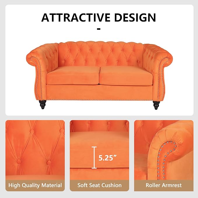 QHITTY 3 Piece Living Room Set, Sectional Chesterfield Sofa Chair Contemporary - Image 4