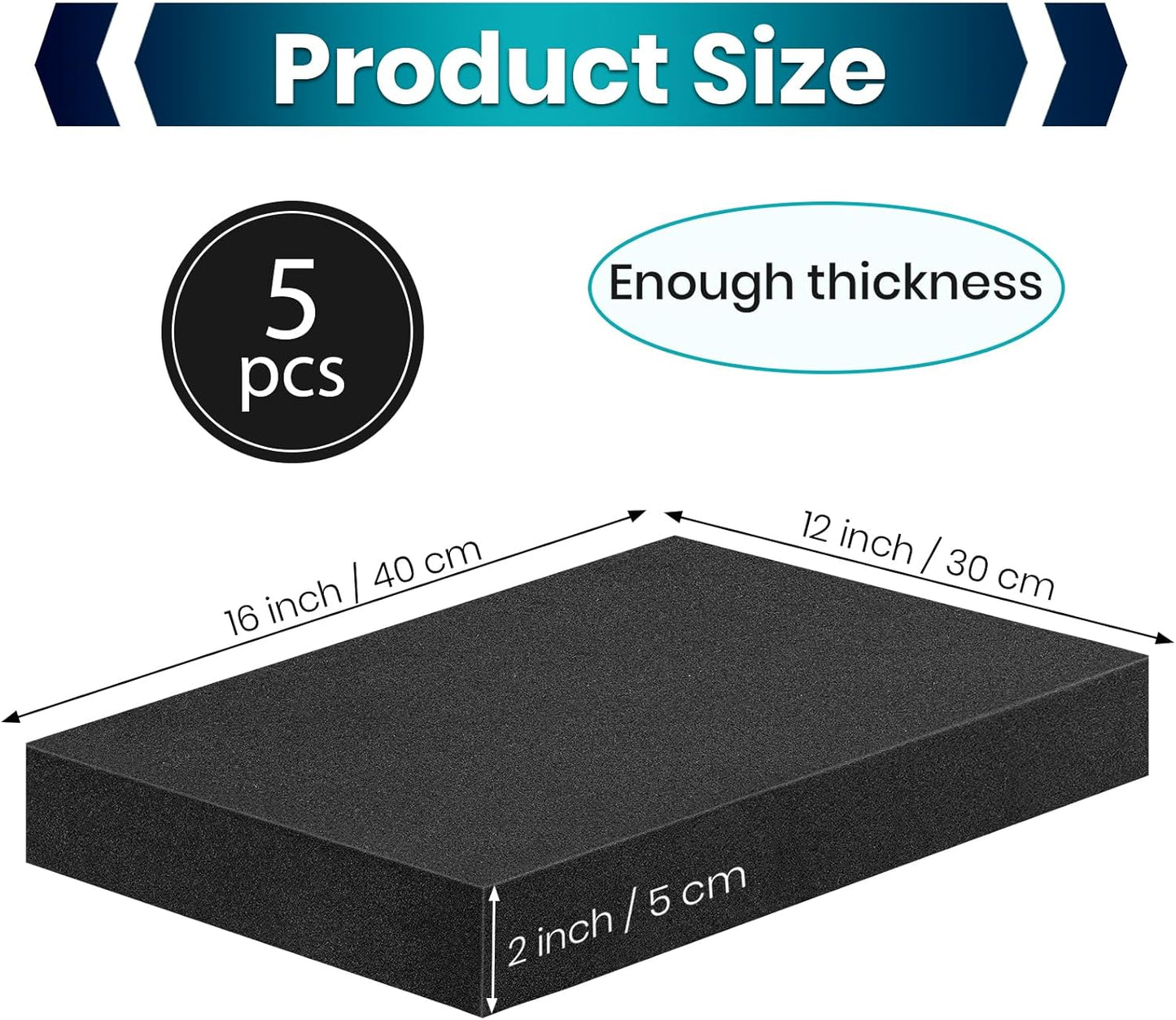 5 Pcs 16 x 12 x 2 Inches Polyurethane Foam - Foam Inserts for Cases Packing Foam Black Craft Foam Sheets for Packing Padding 2 Inch Thick for Camera Toolbox Storage