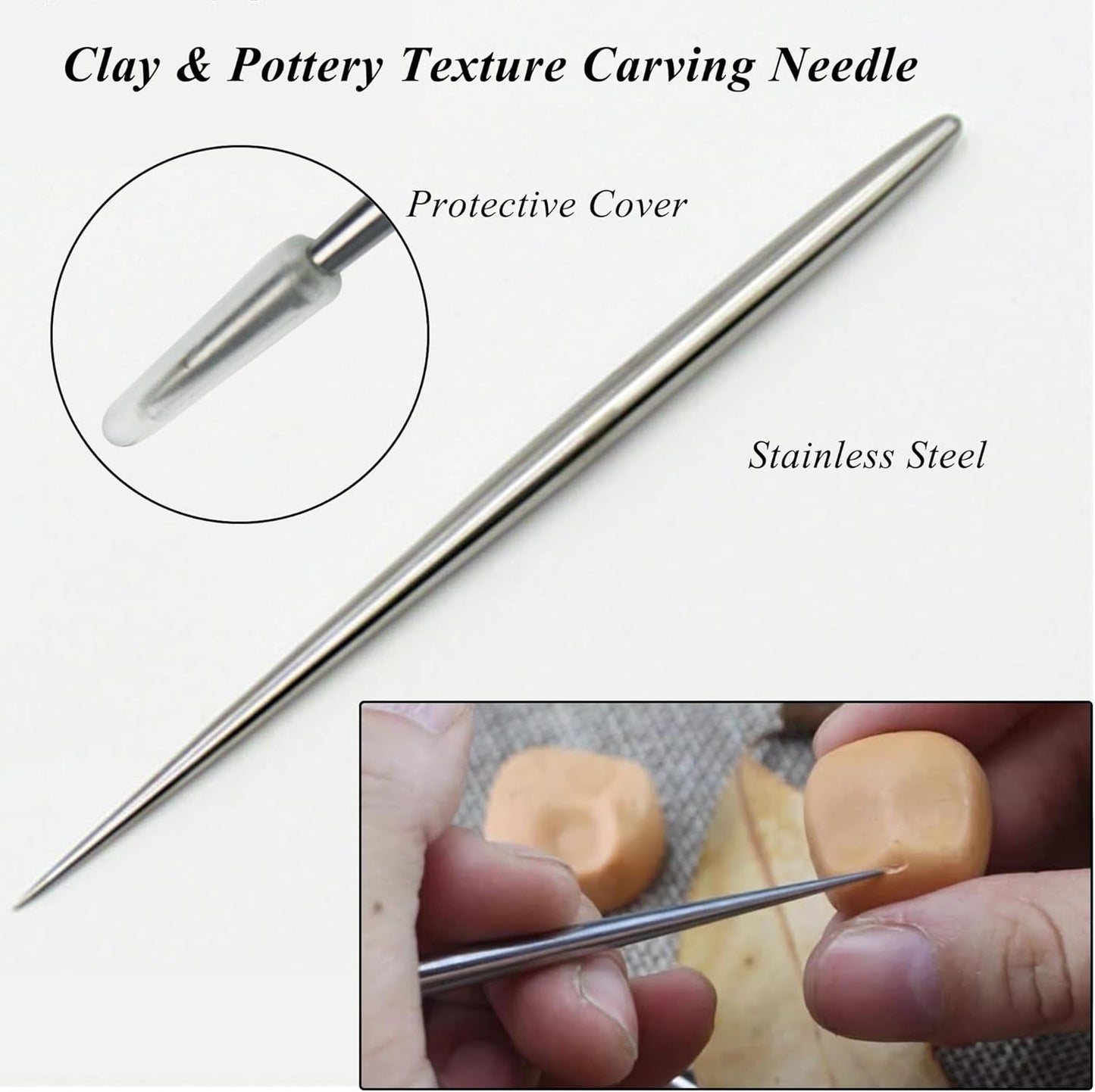 4 PCS Clay Needle Tools Sculpting Ceramics Pottery Carving Tools for Model Clay Supplies,Stainless Steel Ceramic & Pottery Needle Tools 5.9 Inch Texture Needle Pottery Scoring Tool,Silver, LXLVOUEG