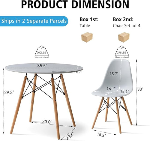 5-Piece Round Dining Table Set, Small 35.5" Kitchen Table Chairs Set of 4 Space - Image 2