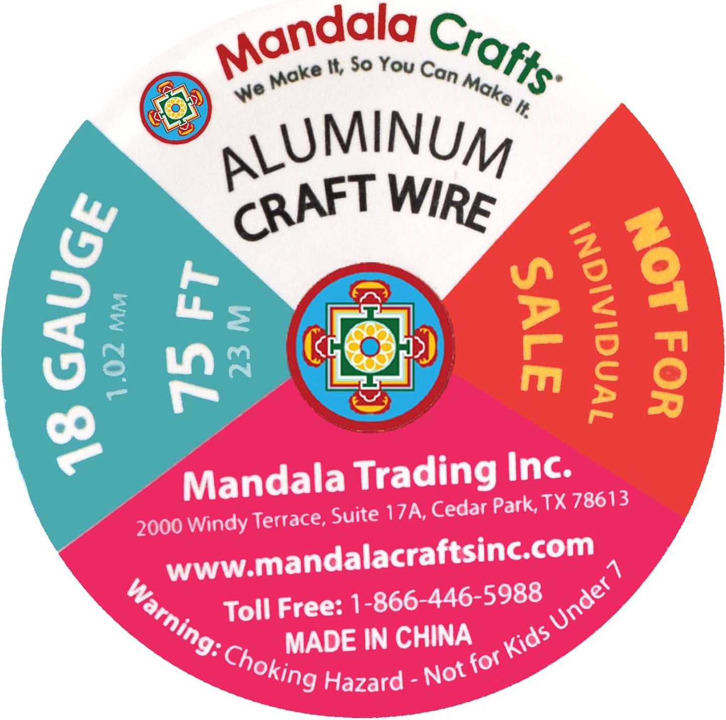Mandala Crafts 18 Gauge Anodized Aluminum Craft Wire for Jewelry Making - 450 FT Colored Flexible Silver Copper True Blue Brown Red Kelly Green Wire - Bendable for Bonsai Armature Crafting Sculpting