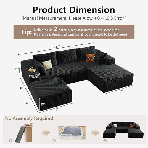 95" Cloud Sectional Couch U-Shaped Chaise - Image 2