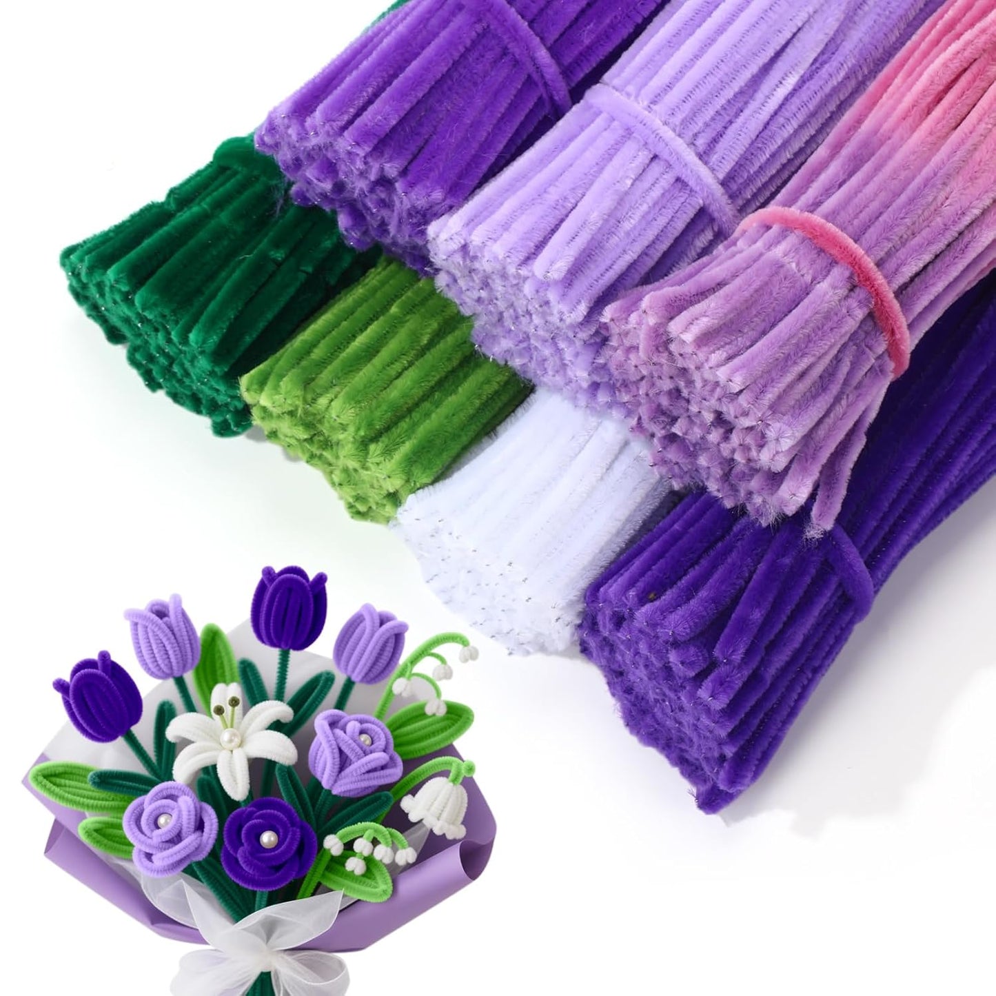DaisyInner 700 Pcs Halloween Fall Pipe Cleaners Craft Bulk Pastel Chenille Stems Flower DIY Gradient Colored Fluffy for School Classroom Thanksgiving Christmas Party Supplies(Purple Theme)